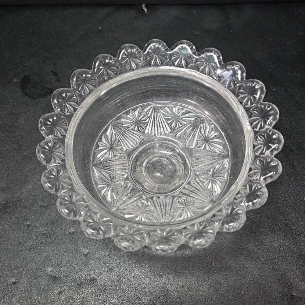 EAPG Glade & Star Cut Glass Berry Bowl, Vintage Dessert Dish Glassware Tableware